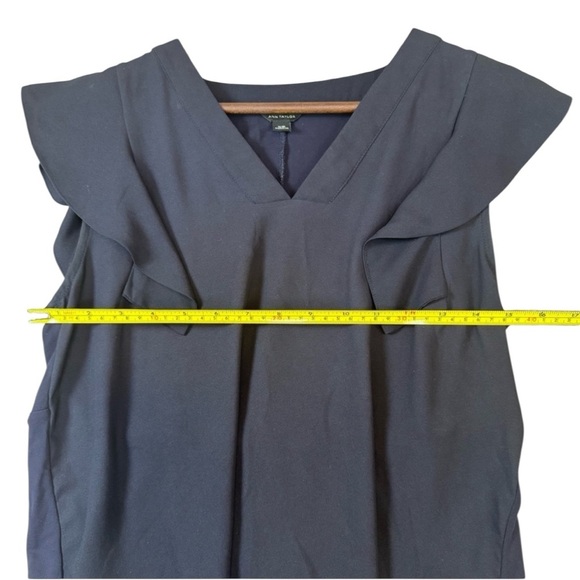 Ann Taylor Navy Blue V Neck Blouse with Ruffled Short Sleeves - Picture 7 of 9